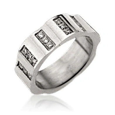 Shiny polished cubic stone stainless steel screw rings