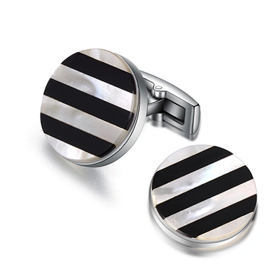 Black And White Stripe Fashion Design Cufflinks Round Stainless Steel