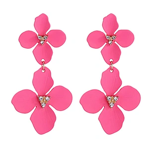 Lovely flower earrings alloy pink resin floral earrings spring style