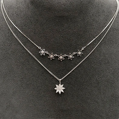 Fashion Hollow Design Tracery White Gold Cz Flower Chains Necklace
