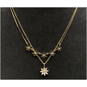 Women gold plated chain boho necklace cz flower jewelry in silver
