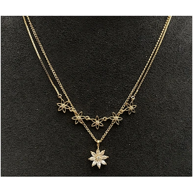 Women gold plated chain boho necklace cz flower jewelry in silver