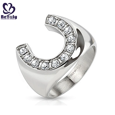 Fashion jewelry Horseshoe stainless steel ring with AAA Cubic Zirconia