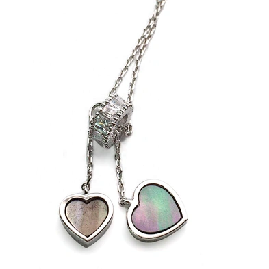 925 Silver Green Enamel Heart Shaped Necklace Cubic Zircon Bead Charms