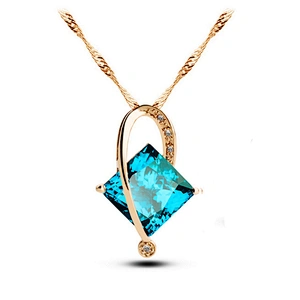 Women 18K Gold Plated Snake Chain Rhinestone Cube Necklace Set