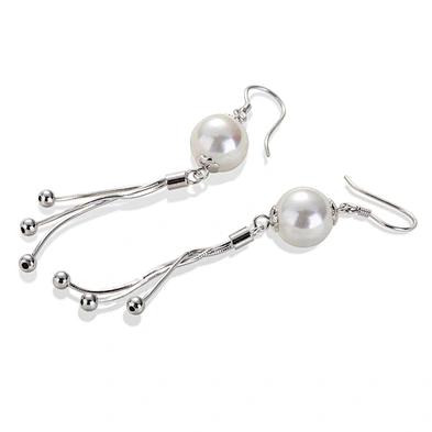 Simple design cute silver long drop pearl earring for cute girl