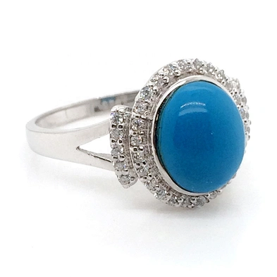 Double-Row Cz Design Engraved Single Circle Iced Out Ring With Blue Stone