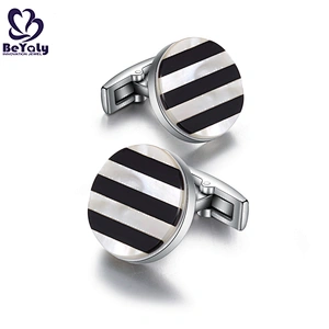 Black And White Stripe Fashion Design Cufflinks Round Stainless Steel