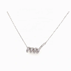 925 Sterling Silver Chain Widthways Rolling Cz Spring Shape Design Necklace