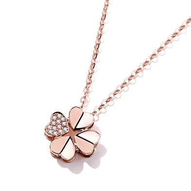 Fancy Rose Gold Clover Heart Necklace Silver Neckless Jewelry For Women