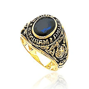 Gold plating American marines blue fire opal rings