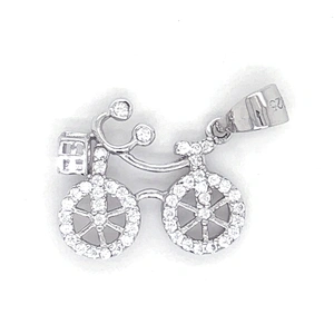 Shiny Cz Silver Bicycle Pendant Necklace, Nice Quality Bike Charm Sterling Silver, Silver Jewelry Bike Pendant With Zircon