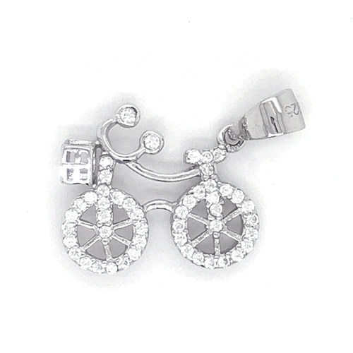 Shiny Cz Silver Bicycle Pendant Necklace, Nice Quality Bike Charm Sterling Silver, Silver Jewelry Bike Pendant With Zircon