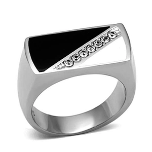 Black triangle design seven cz 316 stainless steel ring mens