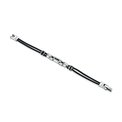 Black leather white stripe design magnetic jewelry