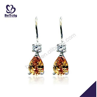 Yellow topaz silver fashion cubic zirconia earrings