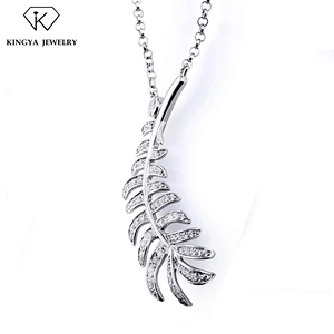 Feather design cz charm 529 silver jewelry pendant