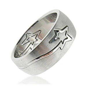 Falling star engraved titanium silver 316l stainless steel rings