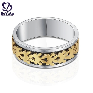 Rotatable Geometric Pattern Double Banded Mood Ring Stainless Steel