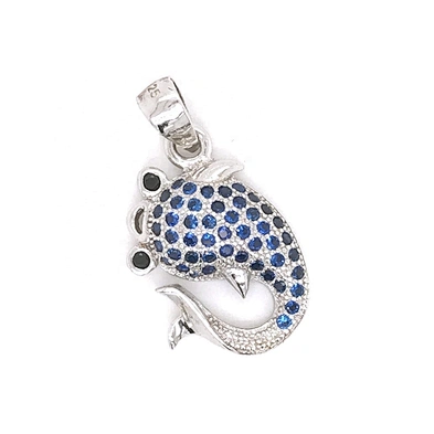 Silver Whale Tail Charms Pendant, Blue Cz Full Pave Setting Whale Shark Jewelry Necklace