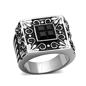 Black square rhinestone high quality jewelry unisex stainless steel rings