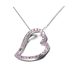 Couple Love Jewelry Necklace Silver Stone Heart Shaped Pendant Charm