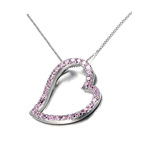 Couple Love Jewelry Necklace Silver Stone Heart Shaped Pendant Charm