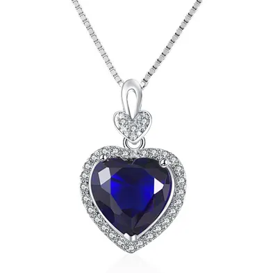 Bridal Jewelry Heart Pendant Pure 925 Sterling Silver Necklace Set