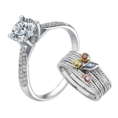 Wholesale moroccan silver jewelry wedding stack ring set white gold plated