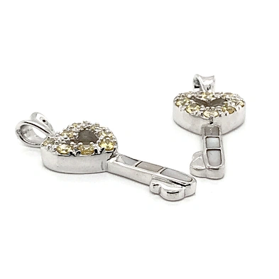 Generous Sterling Silver Gem-Studded Heart White Shell Key Shape Female Pendants