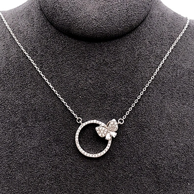 Full Filled Cubic Zircon Circle And Butterfly Designs Necklace For Girls