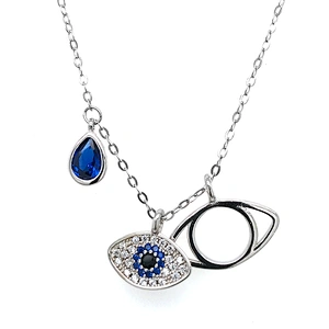 Long Chain Colorful Zirconia Animal Eye Cameo Necklace, Evil Eye Necklace 925 Sterling Silver
