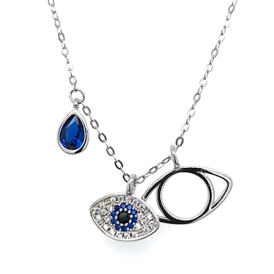 Long Chain Colorful Zirconia Animal Eye Cameo Necklace, Evil Eye Necklace 925 Sterling Silver