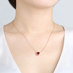 Graceful popular silver square pink crystal female favor ruby pendant necklace