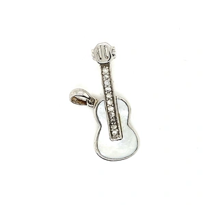 White Shell Guitar Shape Silver Cz Fashion Pendant Agate Geode Drusy Jewelry
