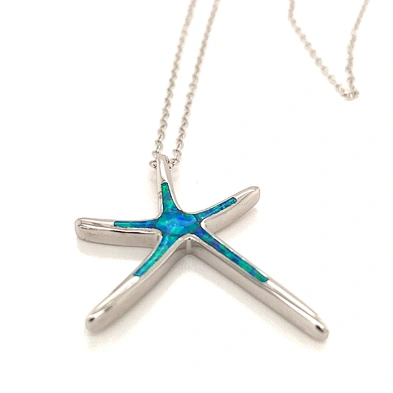Sterling Silver Jewelry Blue Sea Star Silver Necklace With Opal Stone