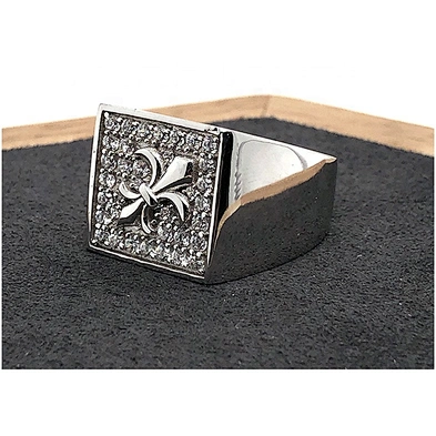 Square shape cz fleur de lis silver prong setting for jewel