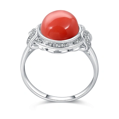 Fancy model design silver engraved red coral stone ring