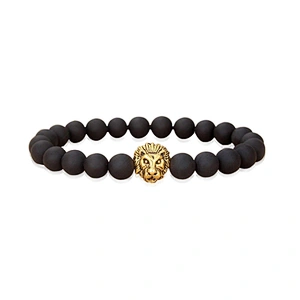Men bead charm gold lion head bangle bracelet