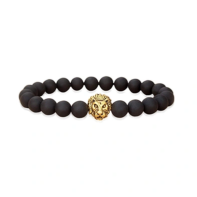 Men bead charm gold lion head bangle bracelet