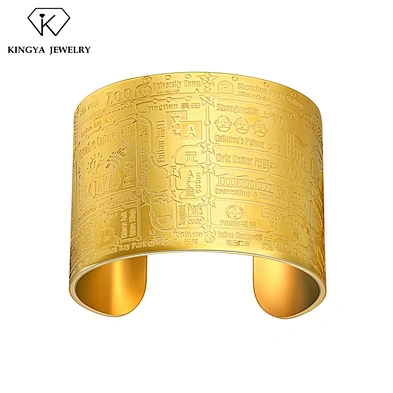 Wholesale Friendship Gold Plated Engrave Titanium Bracelet Bangles Men