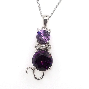 New Trendy Purple Zircon Jewelry Lady Cat Engraving Sterling Silver Pendants