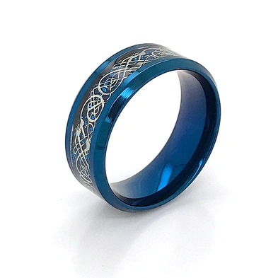 Custom engraved design blue plated stainless steel ring men jewerly