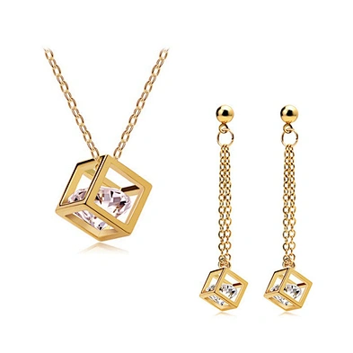 Fancy ladies costume rhinestone cube 22k gold jewelry set