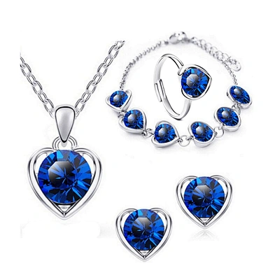 Heart engraved latest ring necklace bracelet set earring jewelry