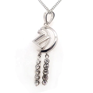 Shiny Cz Tube Silver Moon Engraved Pendant With Z Alphabet Designs