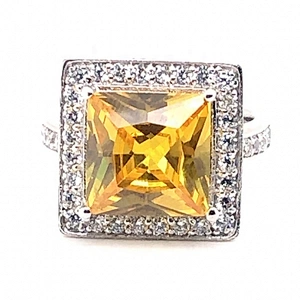 Square design yellow stone silver bijoux 925 rings