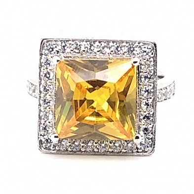 Square design yellow stone silver bijoux 925 rings