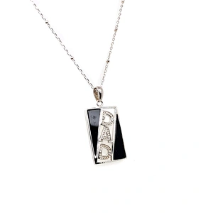 Geometric Shape Black Enamel Silver DNA Alphabet Inlay Pave Diamond Pendant