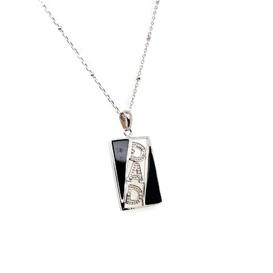 Geometric Shape Black Enamel Silver DNA Alphabet Inlay Pave Diamond Pendant